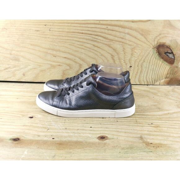 Frye Sneakers Womens 10M Leather Gray Pewter Crackled Metallic Low Top Athletic - Picture 1 of 9
